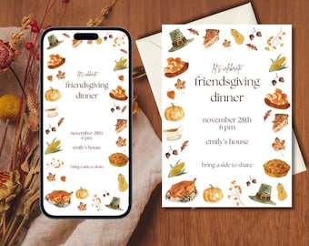 Thanksgiving Dinner Invitation, Friends Thanksgiving Invite, Friendsgiving Invite, Turkey Day Invite, Customizable Friendsgiving Evite