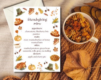 Editable Thanksgiving Menu, Friendsgiving Menu Template, Printable Thanksgiving Dinner Menu, Dinner Party Menu, Friendsgiving Dinner Evite