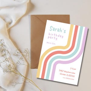 EDITIERBARE Einladung zur Geburtstagsfeier, Kinder-Geburtstags-Einladung, Regenbogen-Geburtstags-Einladung, anpassbare Canva-Vorlage, virtuelle Einladung
