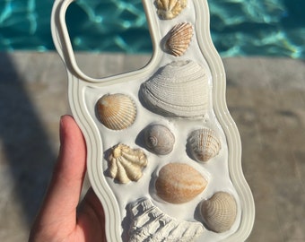 White Seashell Mosaic Phone Case / iPhone Case / Unique Phone Case / Neutral / Coastal Inspired / Handmade Shell Phone Case