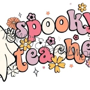Spooky teacher Halloween ready to press heat transfer.