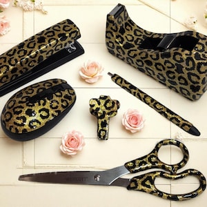 Leopard print desk set.
