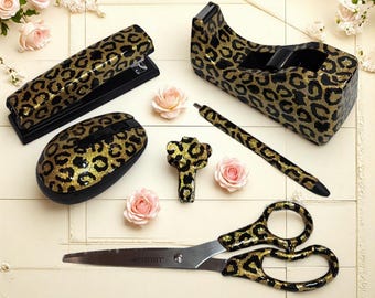 Leopard print desk set.
