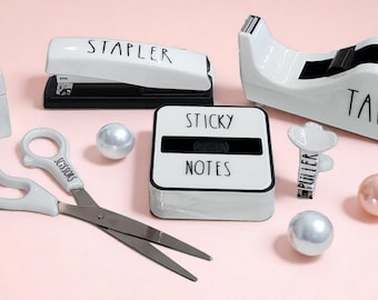 White and black country style desk set.