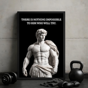 Arte mural con estatua de mármol de Alejandro Magno / Cita imprimible de guerrero estoico / Descarga digital para gimnasio, oficina o regalo para él