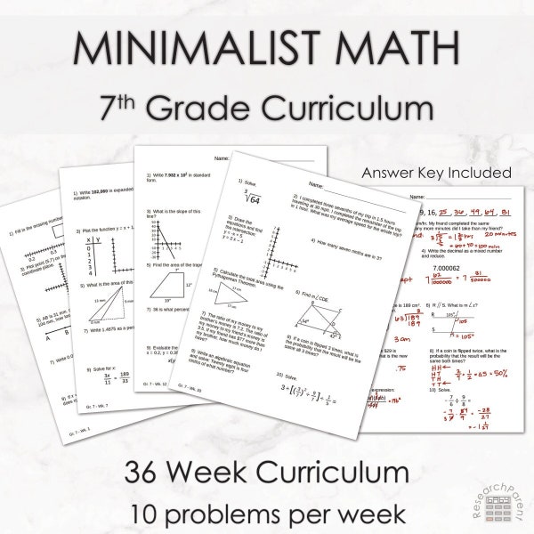 Seventh Grade Minimalist Math Homeschool Curriculum