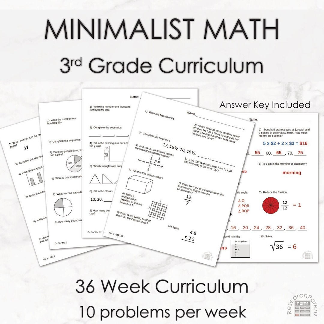 Third Grade Minimalist Math Homeschool Curriculum - Etsy