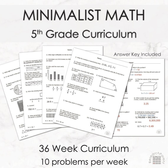 Fifth Grade Minimalist Math Homeschool Curriculum