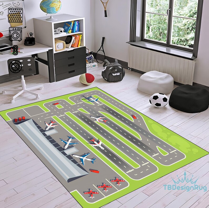 Airport Map Playmat, Airport Map Rug, Runway Rug, Kids Play Mat, Airport Decor Rug, Plane Rug