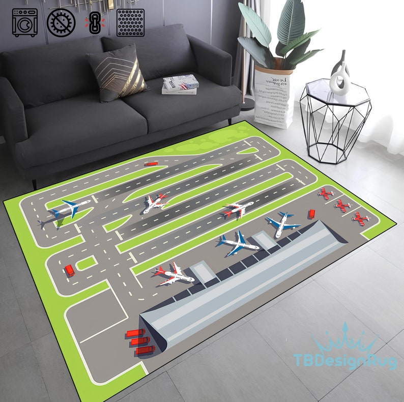 Airport Map Playmat, Airport Map Rug, Runway Rug, Kids Play Mat, Airport Decor Rug, Plane Rug