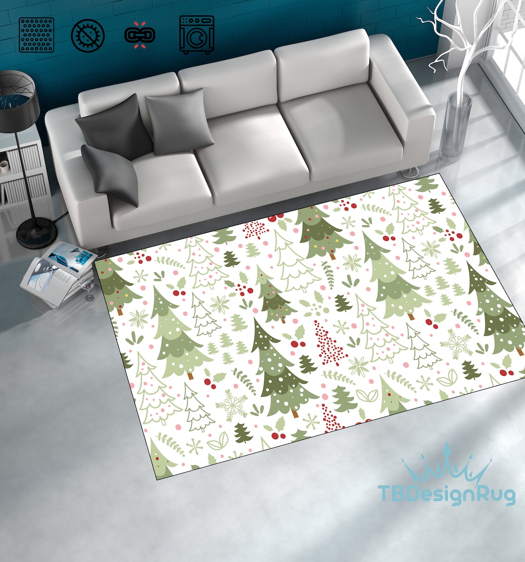 Christmas Rugs, Christmas Indoor Rug, Xmas Rug, Santa Rug, Christmas Trees, Winter Rug
