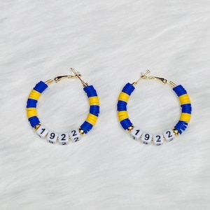 Royal Blue and Gold Sigma Gamma Rho (Heishi Clay Bead) Hoop Earrings