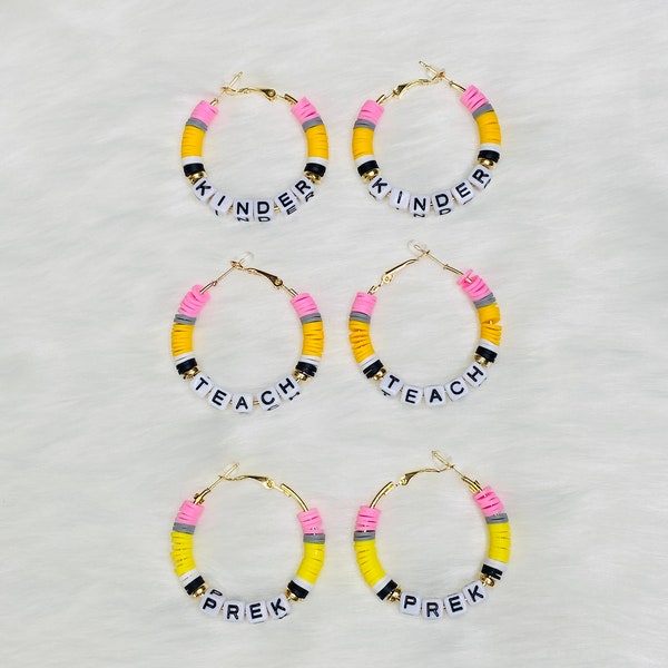 Heishi Bead Earrings | Teacher Pencil Themed Hoop Earrings