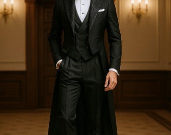 Luxury 3-Piece Wedding Suit: Custom Fit Groom Tuxedo - Black & Maroon