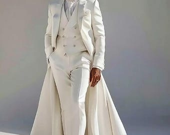 Business Men Suits Beading Beaded Tuxedo Peak Lapel Cocktail Long Tail Jackets Stylish Men Party Event Tail Suit For Him Prom Wedding suit