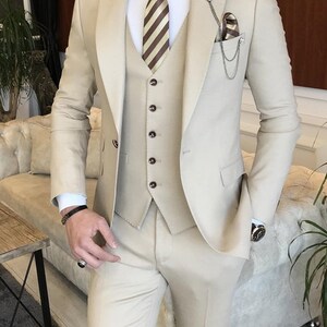 Three Piece Suit Cream Color Suit Wedding Suit Groomsmen Suit Fitted Suit slim Fit Suit Modern Suit Classic Suits suits Jacket Etsy