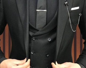 Men Suit Slim Fit Classy Three Piece Black Men&#39;s Suit for Wedding, Engagement, Anniversary, Prom, Groom wear and Grooms Men Suit Slim Fits