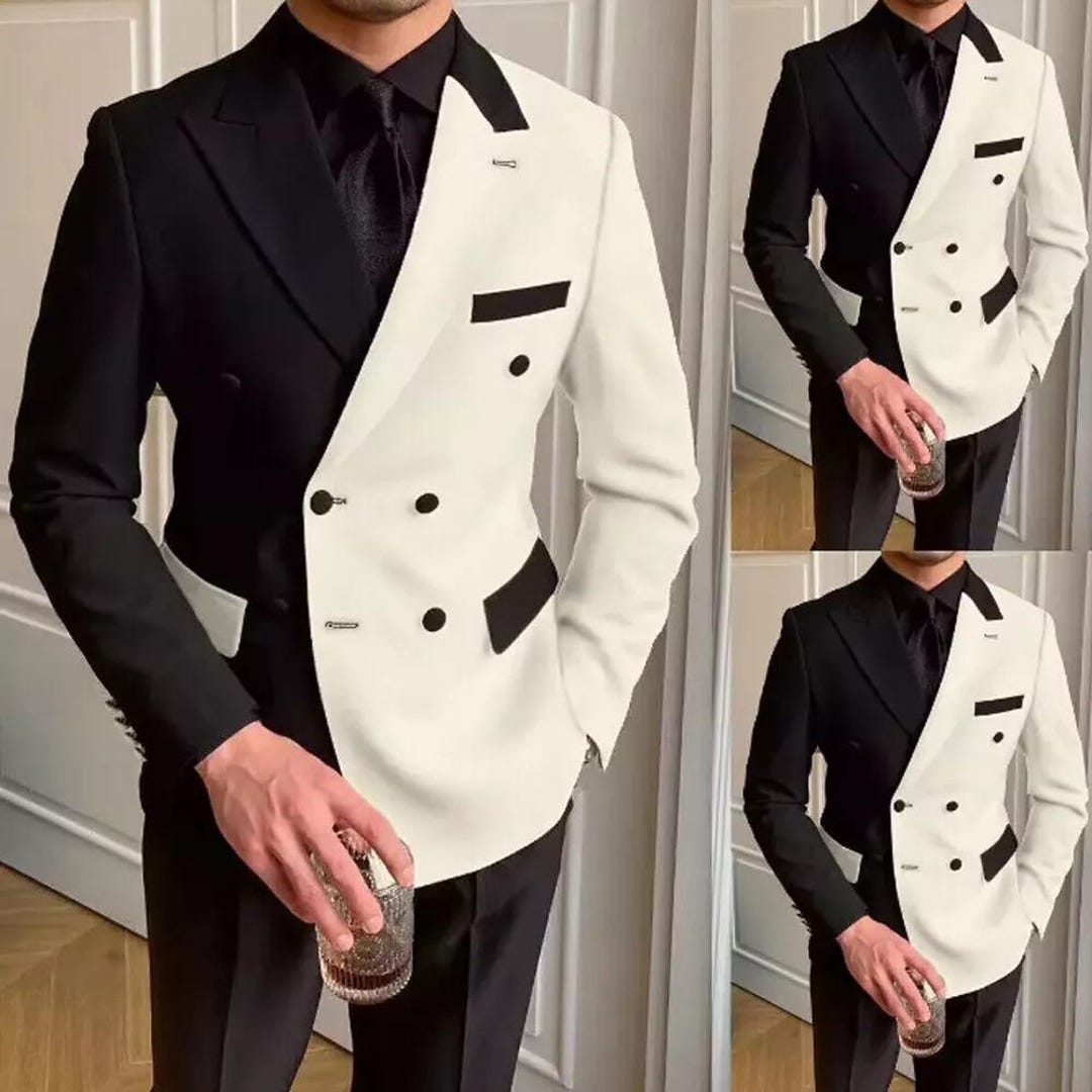 Men Suit Slim Fit Classy Black &white Three Piece Black Men's Suit for — free download
