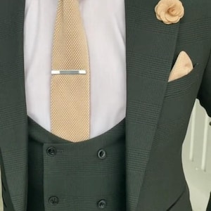 Handmade Dark Green tweed Tuxedo Three piece Groom Suit | Wedding Anniversary suit for him | Husband Gift For Event Business Suit Customized