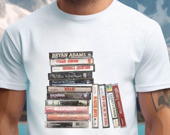 80er Jahre Musik Kassetten T Shirt, Rock Bands Shirt, 80er Jahre Pop Musik Shirt, gemischtes Kassetten Shirt für Musik Liebhaber, Geschenk für Papa, Geschenk für Mama