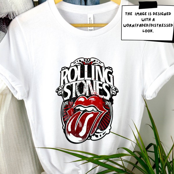 Vintage Rolling Stones Tee, Distressed Image, Classic Band Logo Shirt for Music Fans - Unisex Retro Top, Great for Rolling Stones Concerts
