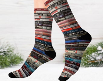 80s Mixed Tapes Socks, 80's Rock Band Cassettes Tape Socks, Rock Band 80s Cassette Socks, Music Lover, Rock, Grunge, New Wave, 80s Music