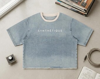 Denim Wash T-Shirt, Boxy Raw Hem Tee, Oversized Vintage Streetwear Shirt Unisex, Cotton Lyocell Casual Summer Tee, Y2K Gift