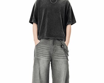 Cropped T-Shirt, Snow Wash Heavyweight Tee, Oversized Streetwear Crop Top Unisex, 285GSM Cotton Vintage Wash Shirt