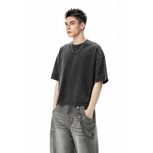Cropped T-Shirt, Snow Wash Heavyweight Tee, Oversized Streetwear Crop Top Unisex, 285GSM Cotton Vintage Wash Shirt image 3