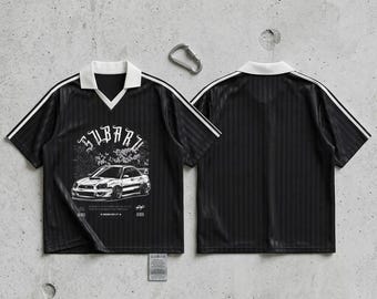 Striped Soccer Jersey Shirt, Retro Football Jersey Top, Contrast Collar Varsity Tee, Y2K Soccer Style Oversized Unisex Streetwear