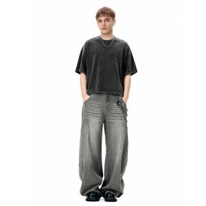 Cropped T-Shirt, Snow Wash Heavyweight Tee, Oversized Streetwear Crop Top Unisex, 285GSM Cotton Vintage Wash Shirt image 4