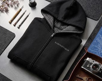 Plaid Contrast Zip Hoodie, Boxy Cropped Sweatshirt, Oversized Streetwear Jacket Unisex, Grunge Aesthetic Zip Up Hoodie, Y2K Gift