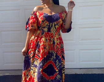 Vestido largo con hombros descubiertos estilo Ankara