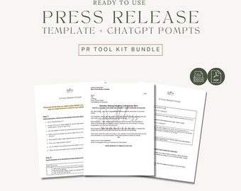 Press Release DIY Kit | Template + ChatGPT Prompts for Brand Building and Marketing | Branding with a newsroom