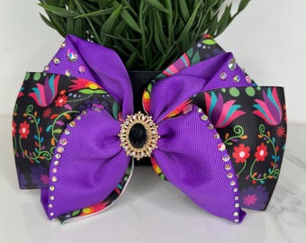 Large Bow with rhinestone charm Hair Clip