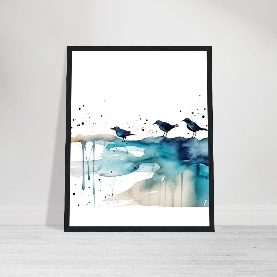 Blue Bird Watercolor Blue Bird Art Print Blue and Beige Wall Art Bird