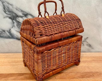 Vintage Small Rattan Chest Basket