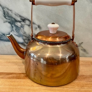 Vintage Douro Copper Tea Pot with White Ceramic Handle
