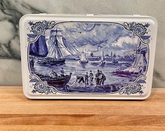Vintage Blue and White Nautical Tin