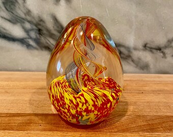 Vintage Art Glass Red & Yellow Paperweight