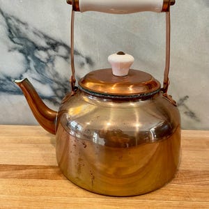 Vintage Douro Copper Tea Pot with White Ceramic Handle