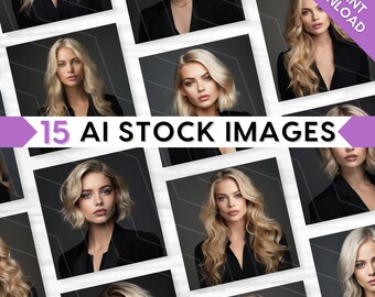 AI Stock Images: Glamorous Business Woman, Blonde Beauty Model, Bundle Set (PNG Digital Download)