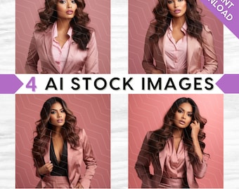 AI Stock Images: Glamorous Business Woman, Brunette Beauty Model, Bundle Set (PNG Digital Download)
