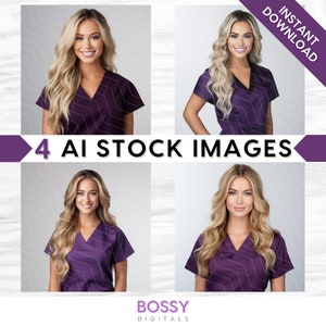 AI Medical Professional Stock Images: Nurse, Doctor in Purple Uniform Scrubs (Digital Download)