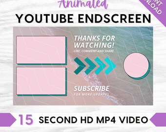Animated Beach Ocean Waves YouTube End Screen, Outro, Instant Download, Social Media, Content Creator, Teal Pink Water Aesthetic Theme
