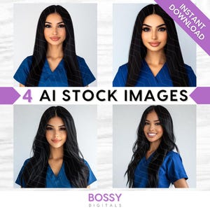 AI Medical Professional Stock Images: Nurse, Doctor in Blue Uniform Scrubs (Digital Download)