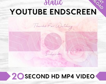 Static Pink Pastel Roses YouTube Channel Outro, Endscreen, Instant Download, Social Media, Content Creator, Pretty Classic Girly Aesthetic