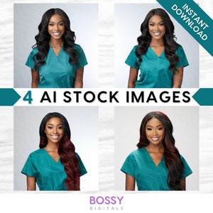AI Medical Professional Stock Images: Nurse, Doctor in Teal Green Uniform Scrubs (Digital Download)