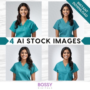 AI Medical Professional Stock Images: Nurse, Doctor in Teal Green Uniform Scrubs (Digital Download)