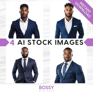 May include: Four digital images of a man wearing a dark blue suit jacket and a white shirt. The man is standing against a white background. The images are for digital download.